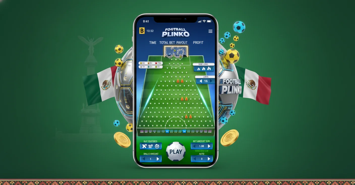 Apps móviles de casinos mexicanos como Caliente, Codere y Betano mostrando Plinko de BGaming en el catálogo